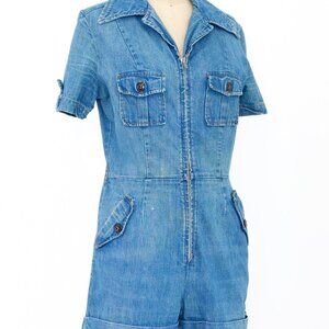 Landlubber 1970s Vintage Zip Front Denim Romper
